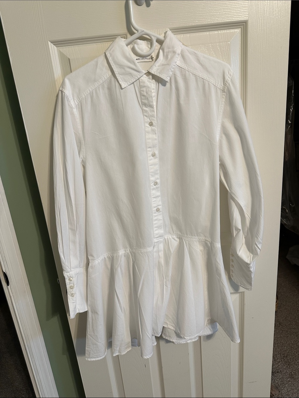 Avec Les Filles White Peplum Button-Front Blouse